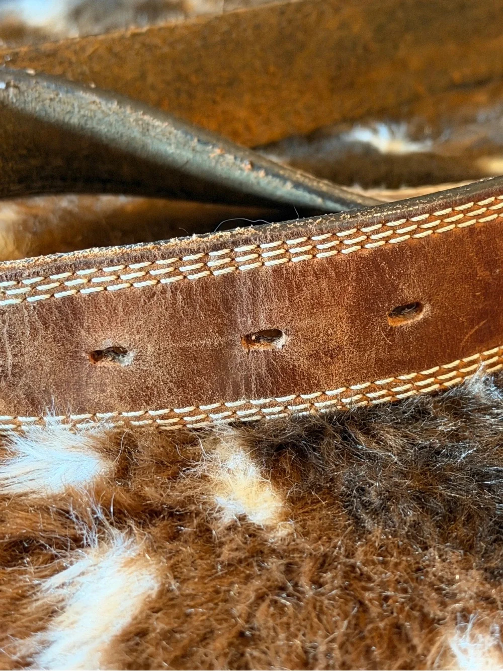 Men’s REDWING Brown Leather Belt with White Contrast Stitching
